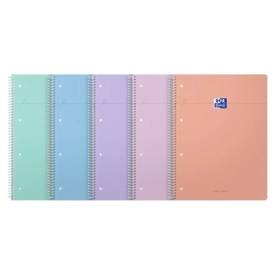 Oxford Smart Pastel - Cahier de notes - reliure à spirale - A4 Plus (210 x 297 mm) - 80 feuilles / 160 pages - petits carreaux - carton
