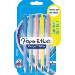 Paper Mate FlexGrip ultra - Pack de 5 stylos à bille (encre bleue) - couleurs pastels assorties - 1 mm - rétractable