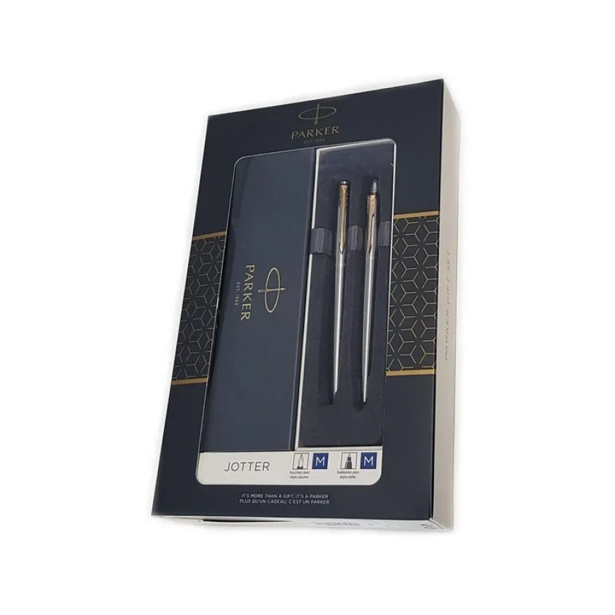 Parker Jotter - Coffret stylo plume et stylo à bille doré - pointe moyenne