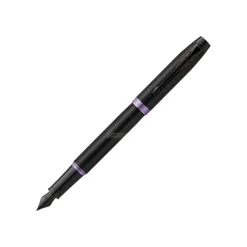 Parker Vibrant - Stylo plume noir - pointe fine - bague violet améthyste