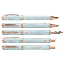 Parure : plume + bille ENZO VARINI "Palazzo Graphic" Bleu clair, motifs et attributs rose gold