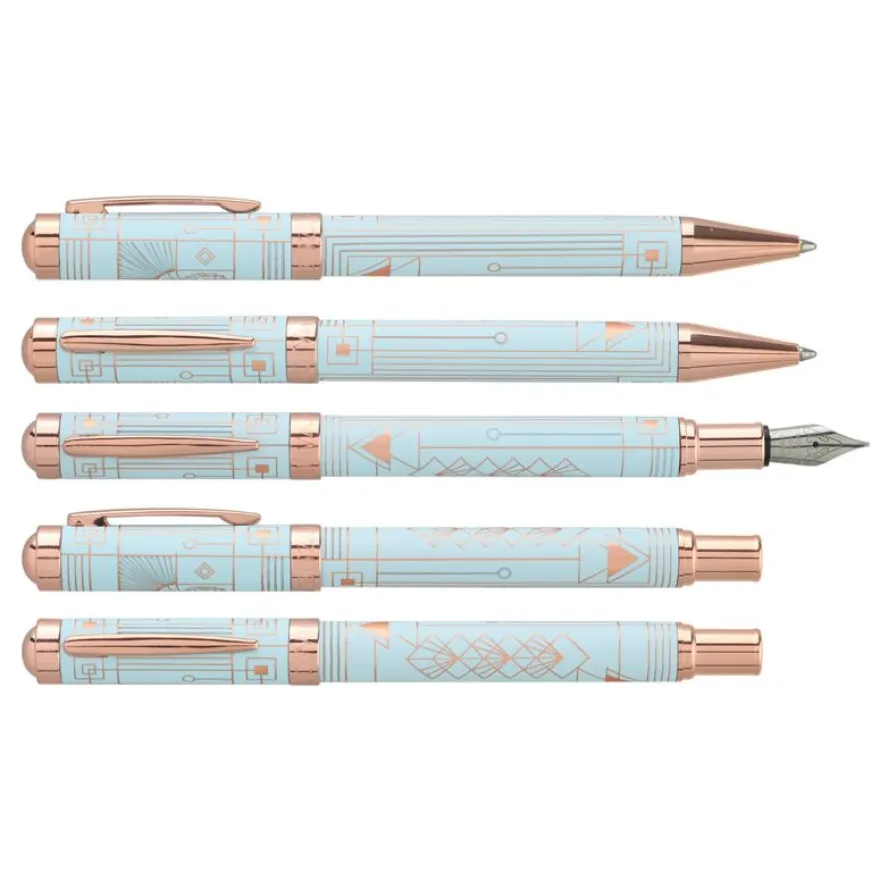 Parure : plume + bille ENZO VARINI "Palazzo Graphic" Bleu clair, motifs et attributs rose gold