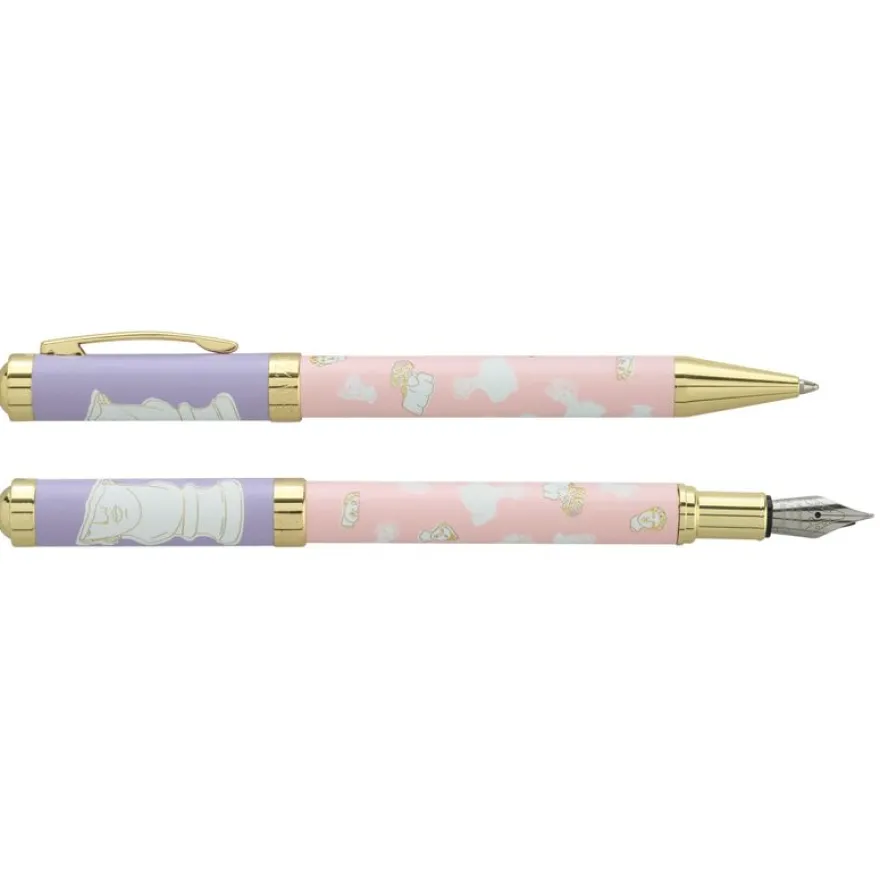 Parure bille + plume ENZO VARINI "Palazzo Greek Têtes" coloris rose & violet