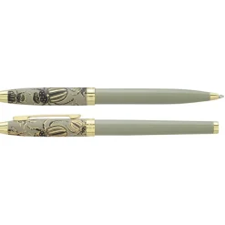 Parure bille + plume ENZO VARINI "Taormina XL Bugs" motifs scarabées coloris vert gris