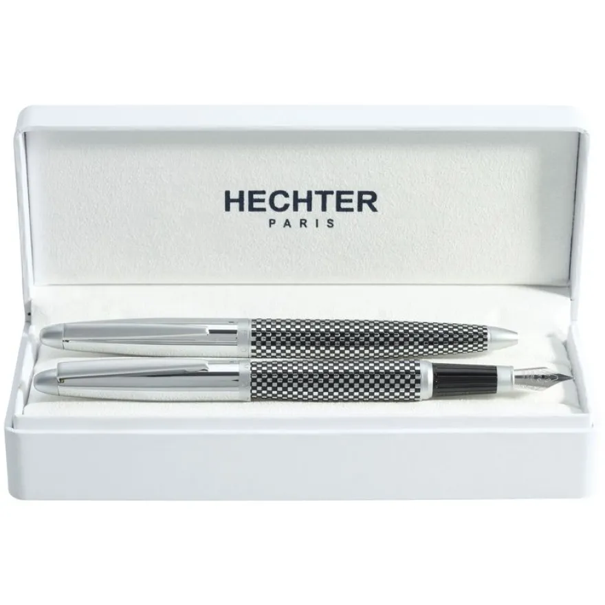 Parure bille + plume HECHTER PARIS "Alliance Quadrillage" coloris silver