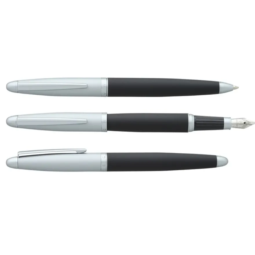 Parure plume + bille HECHTER PARIS "Alliance Intemporel" coloris black & silver métal satiné soft touch