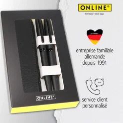 Parure plume/bille Eleganza Pure Black avec étui cuir