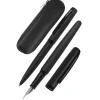 Parure plume/bille Eleganza Pure Black avec étui cuir