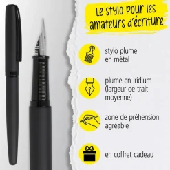 Parure plume/bille Eleganza Pure Black avec étui cuir
