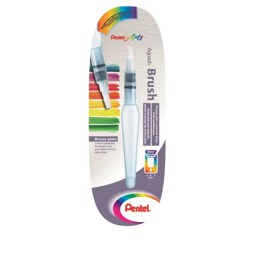 Pentel – Pinceau à réservoir d’eau – Brosse plate – Pointe moyenne