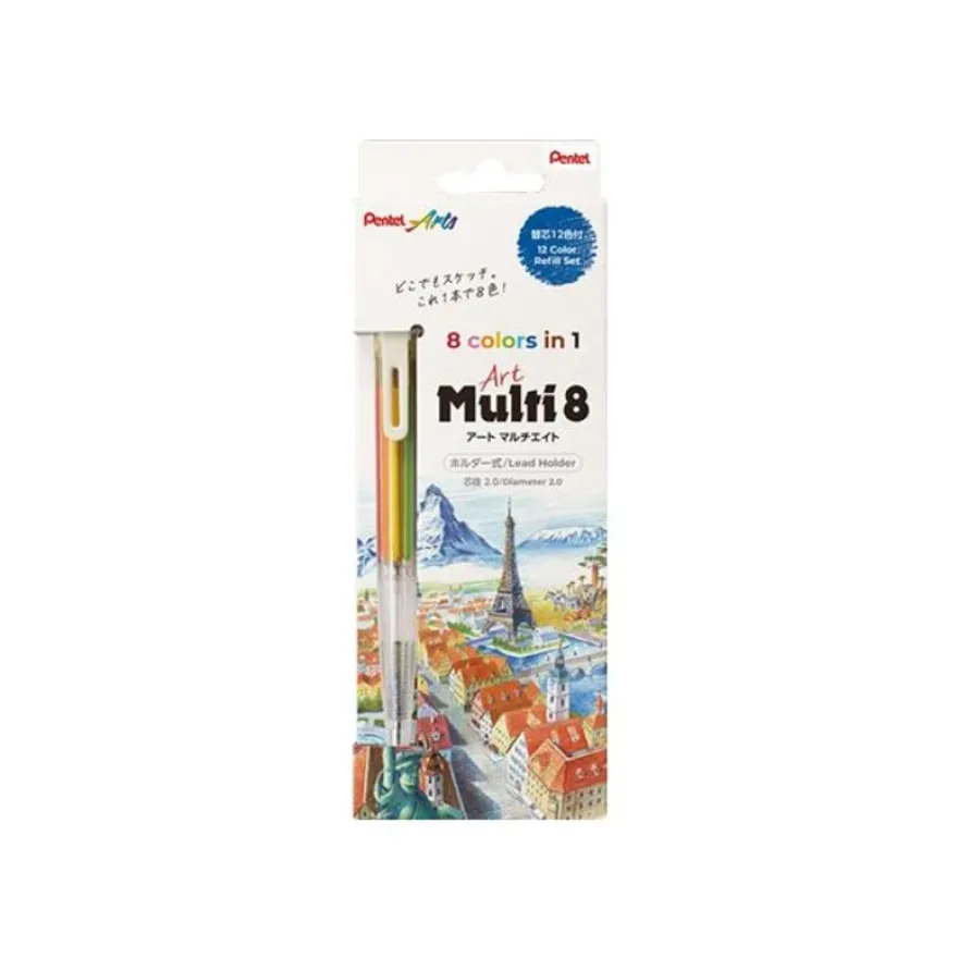 Pentel Arts Multi 8 - Porte-mine 8 couleurs - graphite - HB - couleurs assorties - 2 mm - rétractable