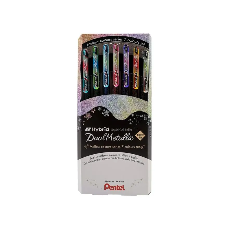 Pentel Hybrid Dual Metallic - 7 Rollers - couleurs métalliques assorties