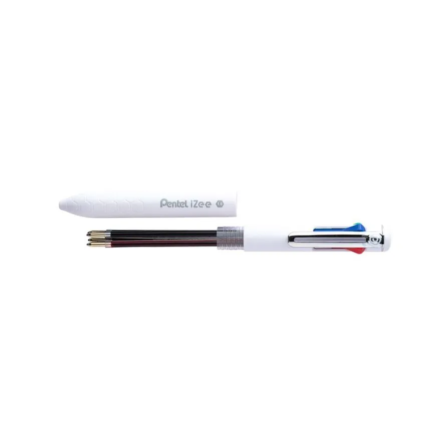 Pentel iZee - Stylo à bille 4 couleurs corps blanc - noir, rouge, bleu, vert - 0,7 mm