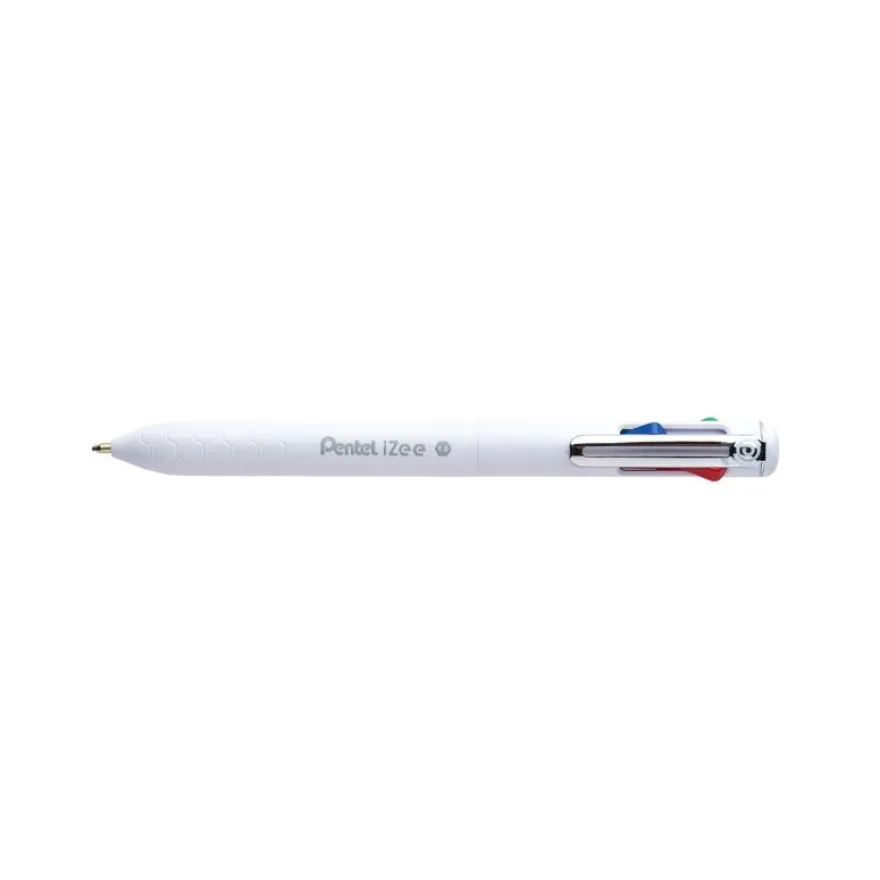 Pentel iZee - Stylo à bille 4 couleurs corps blanc - noir, rouge, bleu, vert - 0,7 mm