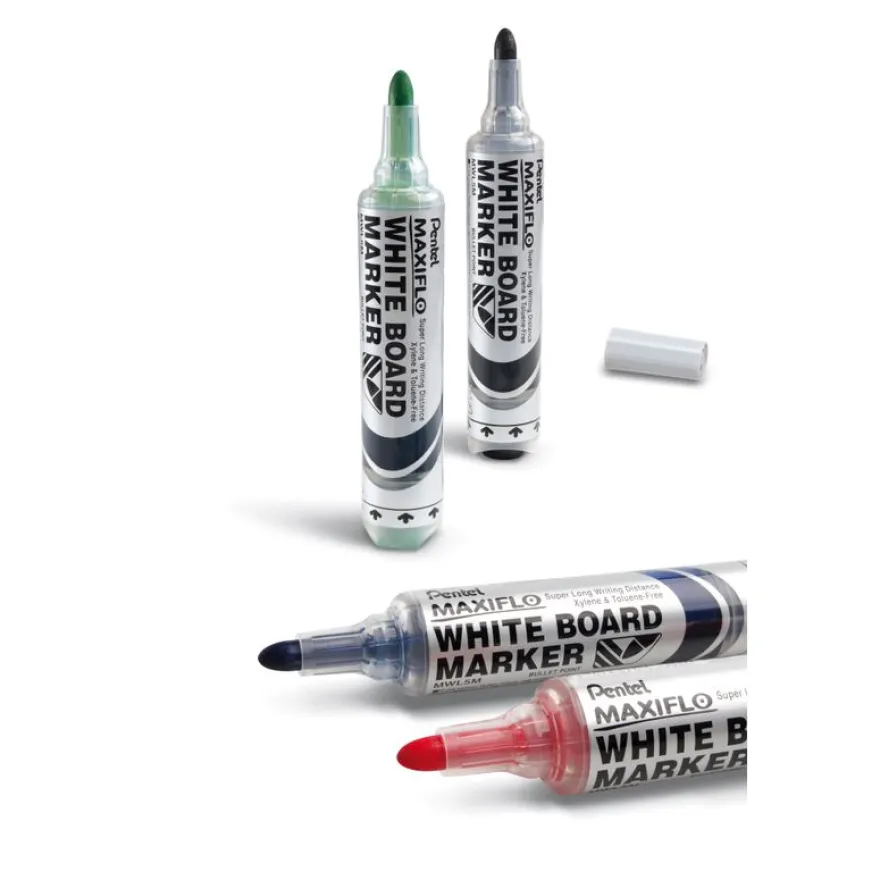 Pentel MAXIFLO - Brosse magnétique et 4 Marqueurs MAXIFLO - pointe ogive large - couleurs assorties