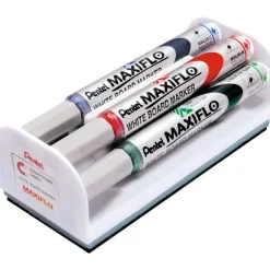 Pentel MAXIFLO - Brosse magnétique et 4 Marqueurs MAXIFLO - pointe ogive moyenne - couleurs assorties