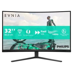 Philips Evnia 3000 32M2C3500L - Écran LED - jeux - incurvé - 32" (31.5" visualisable) - 2560 x 1440 QHD @ 180 Hz - Fast VA - 300 cd/m² - 3500:1 - HDR10 - 0.5 ms - 2xHDMI, DisplayPort - Charbon