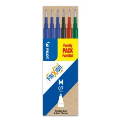 Pilot Frixion Ball - 6 Recharges pour rollers effaçables - 0,7 mm - noir/rouge/bleu/vert