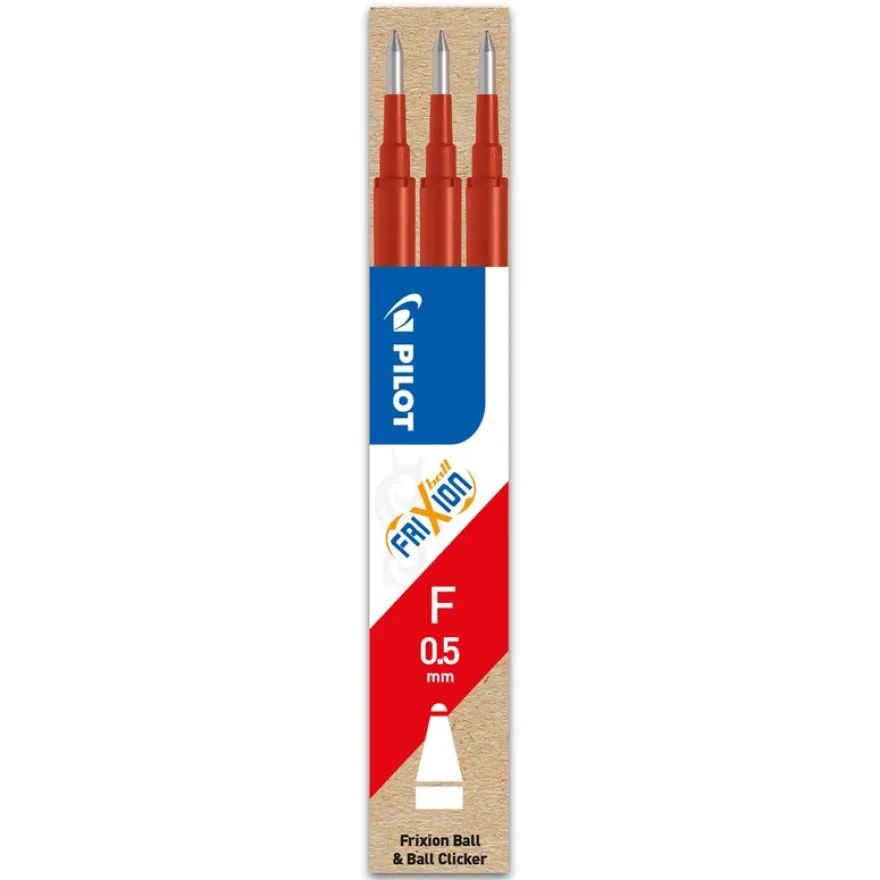 Pilot Frixion Ball - 3 Recharges pour rollers effaçables - 0,5 mm - rouge