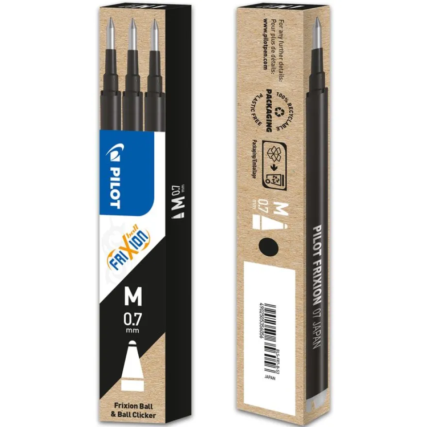 Pilot Frixion Ball - 3 Recharges pour rollers effaçables - 0,7 mm - noir