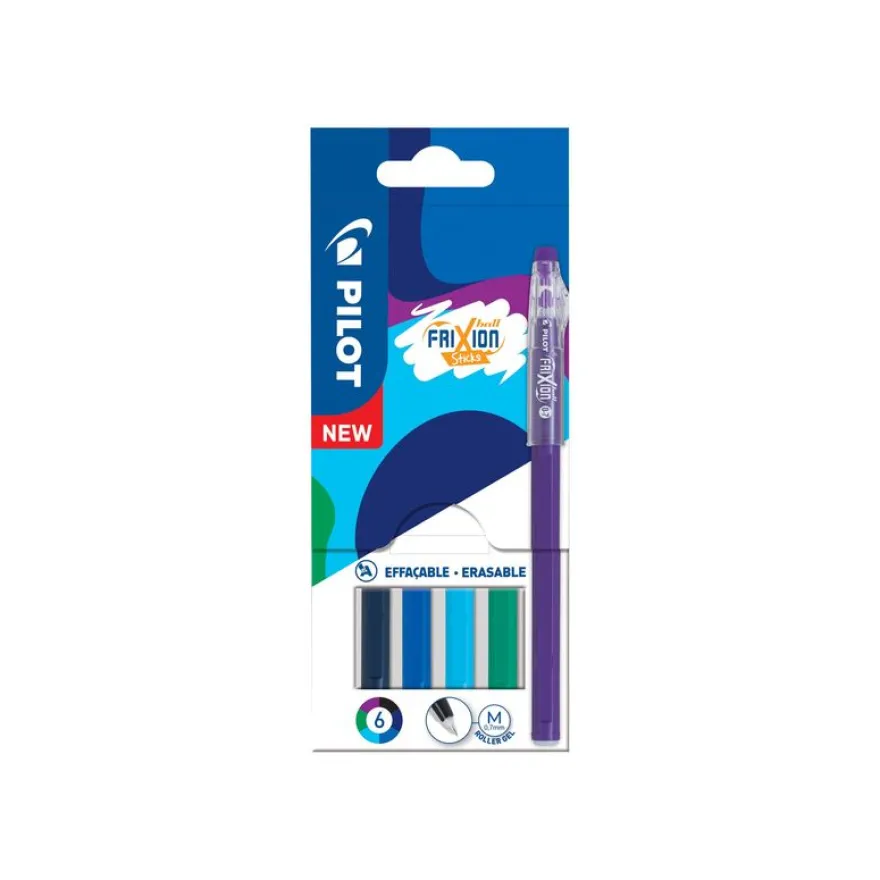Pilot FriXion Ball Stick - 6 Rollers effaçables - couleurs froides assorties