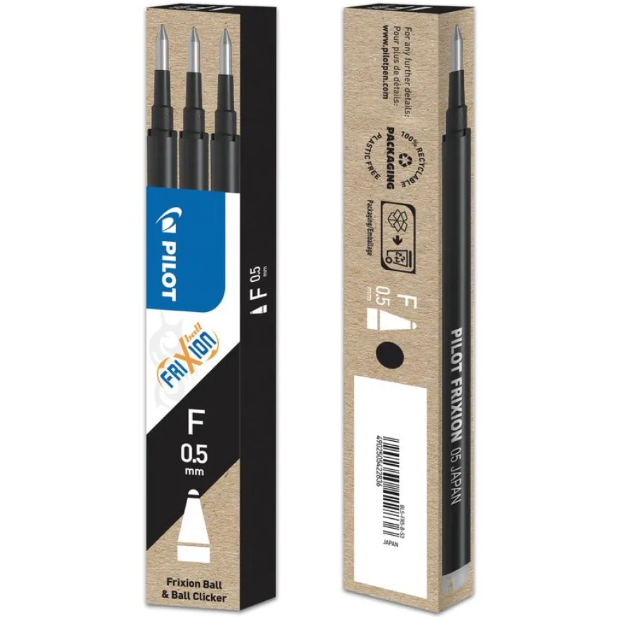 Pilot Frixion Point - 3 Recharges pour rollers effaçables - 0,5 mm - noir