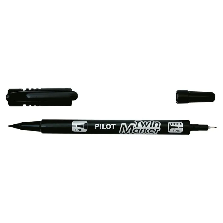 Pilot TWIN MARKER - Pack de 10 marqueurs permanents - double pointe fine et extra fine - noir