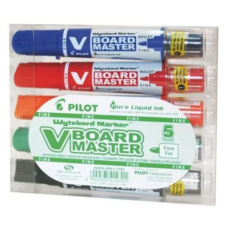 Pilot V BOARD MASTER - 5 Marqueurs effaçables - pointe ogive fine - couleurs assorties