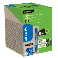 Pilot V BOARD MASTER - 10 Marqueurs effaçables + 10 recharges - pointe ogive - bleu