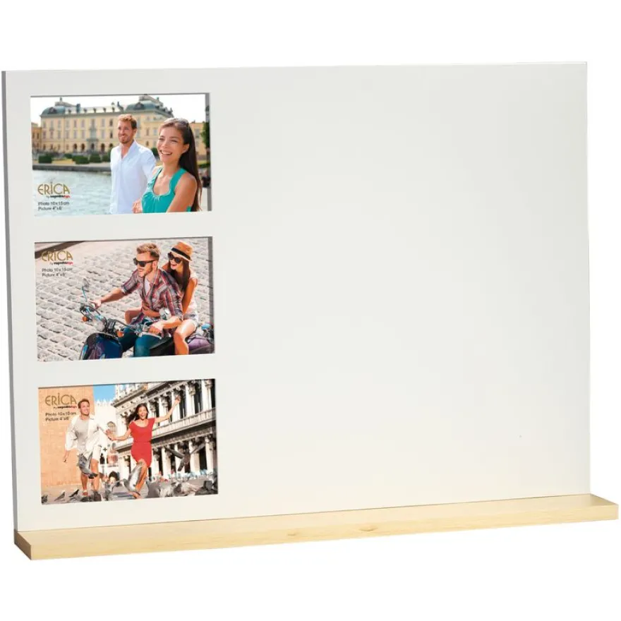 Pêle-mêle bois personnalisable 3 vues + 3 aimants ERICA "Trio" coloris blanc