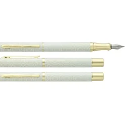 Plume ENZO VARINI "Plumo Doria" coloris gris motifs blancs en cercle, attributs dorés
