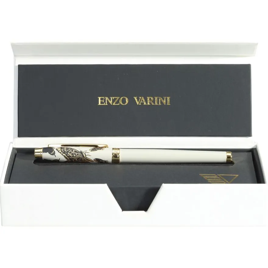 Plume ENZO VARINI "Taormina XL Bugs" motifs papillons coloris gris clair