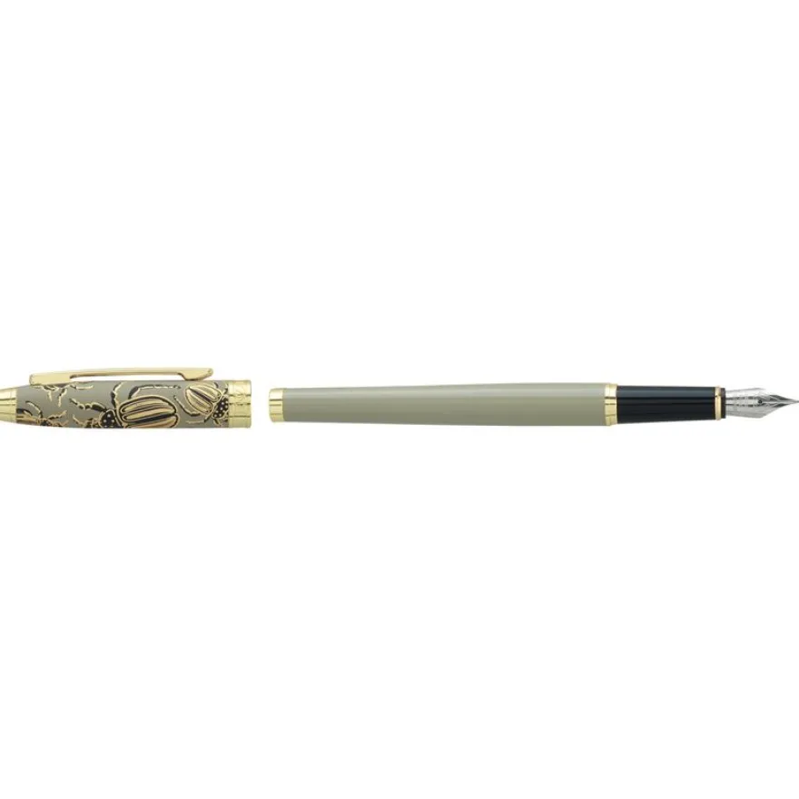 Plume ENZO VARINI "Taormina XL Bugs" motifs scarabées coloris vert gris