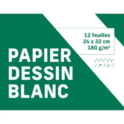 Pochette papier à dessin - 12 feuilles - 24 x 32 cm - 180 gr - blanc