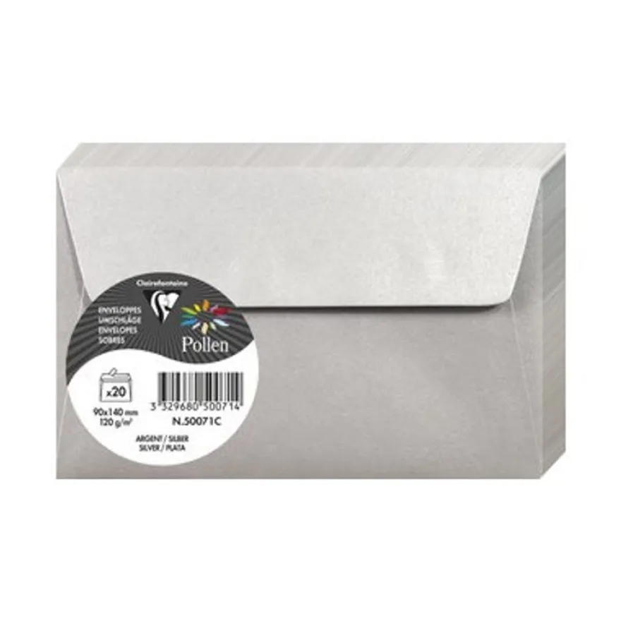 Pollen - 20 Enveloppes - 90 x 140 mm - 120 g/m² - argent