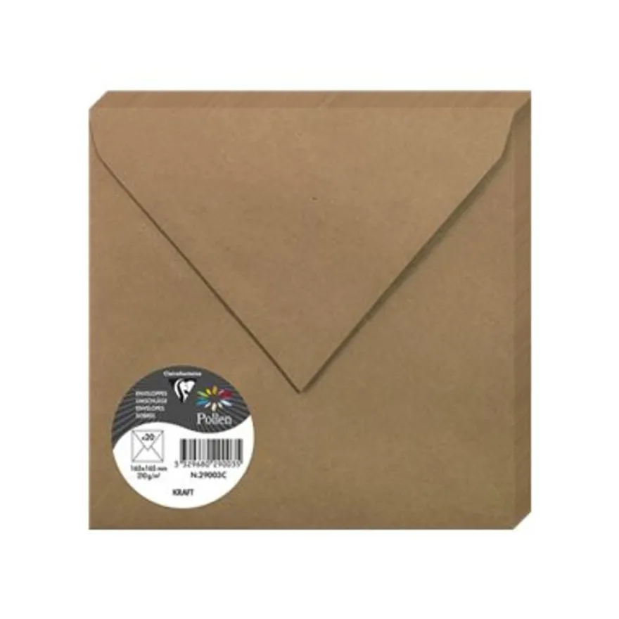 Pollen - 20 Enveloppes gommées - 165 x 165 mm - 120 g/m² - kraft