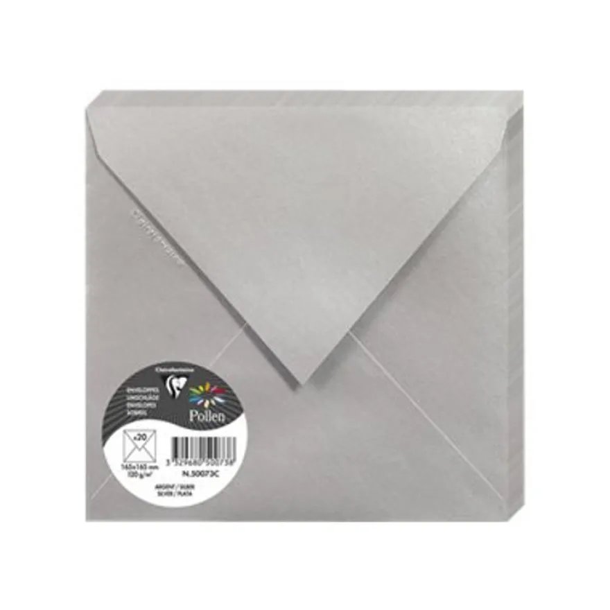 Pollen - 20 Enveloppes gommées - 165 x 165 mm - 120 g/m² - argent