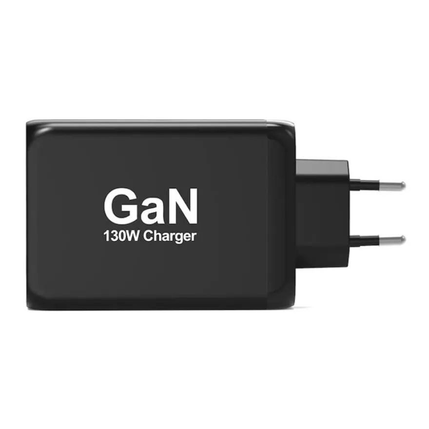 PORT Connect - Adaptateur secteur - GaN - 130 Watt - 4 connecteurs de sortie (USB type A, 3 x USB-C) - sur le câble : USB-C - Europe