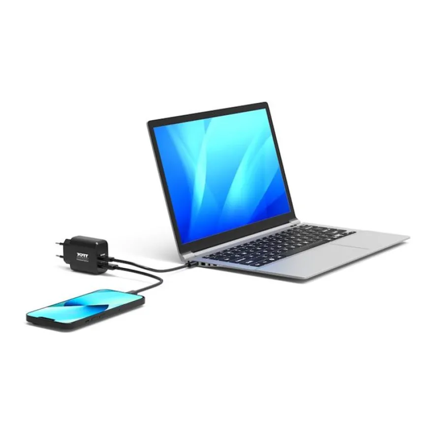 PORT Connect - Adaptateur secteur - GaN - 65 Watt - 2 connecteurs de sortie (USB type A, 24 pin USB-C) - Europe