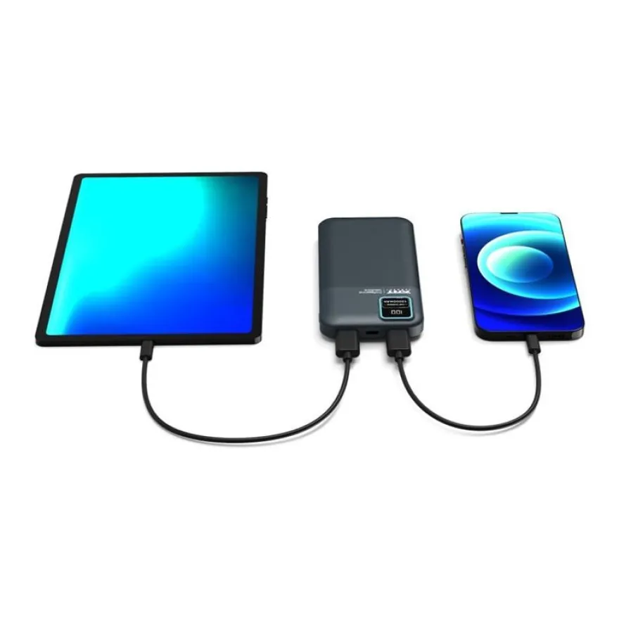 PORT Connect - Batterie de secours - 10000 mAh - 2 connecteurs de sortie (2 x USB) - sur le câble : USB-A