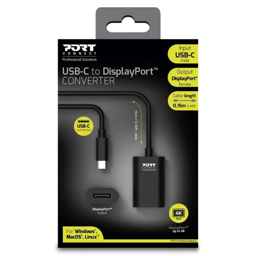 PORT Connect - convertisseur USB-C (M) vers DisplayPort (F)