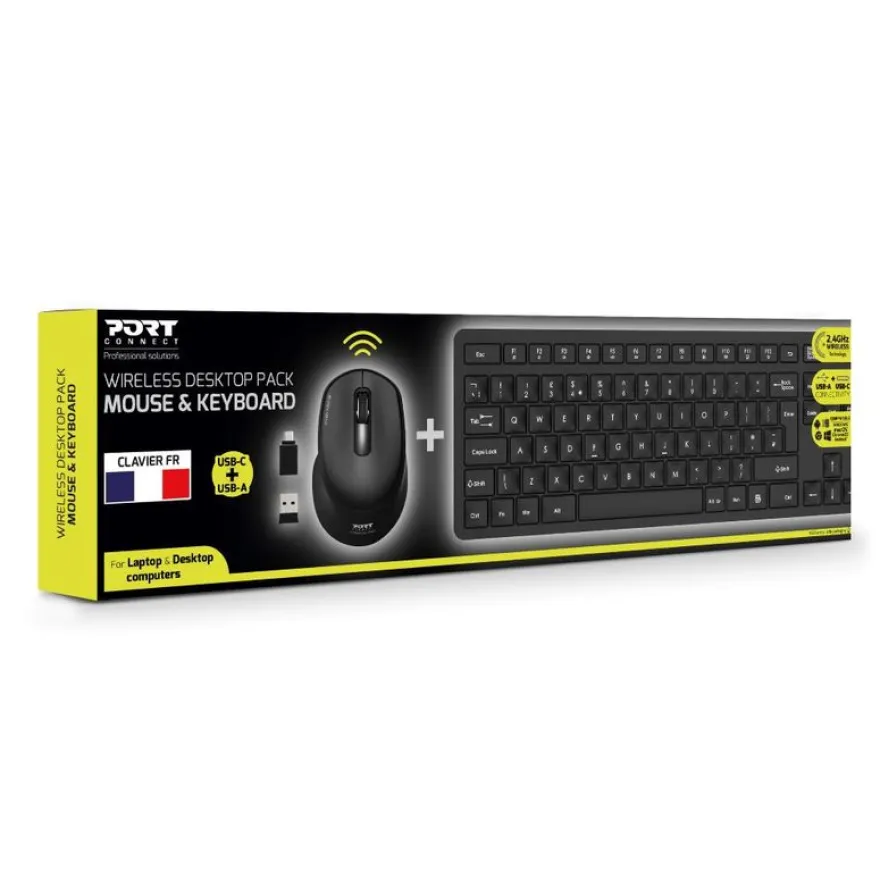 PORT Connect - Ensemble clavier et souris sans fil - Azerty