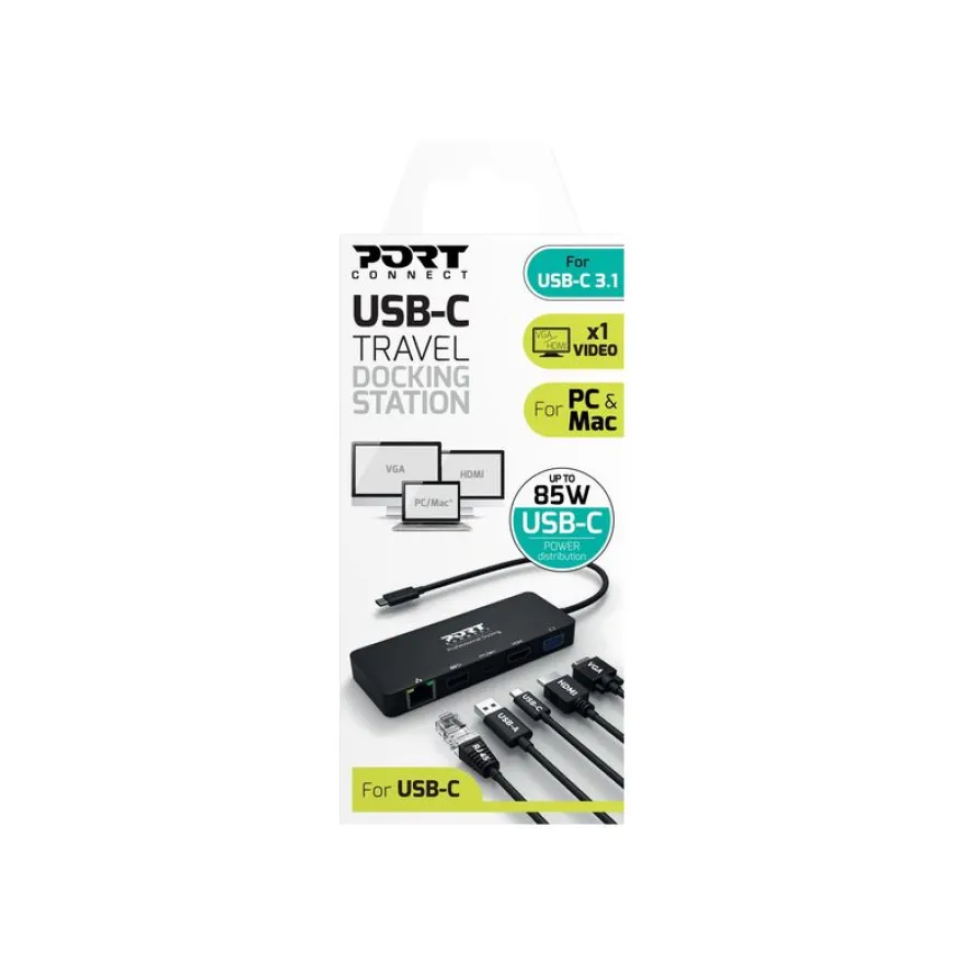 PORT Connect - station d'accueil USB-C de voyage pour PC et Mac- VGA, HDMI