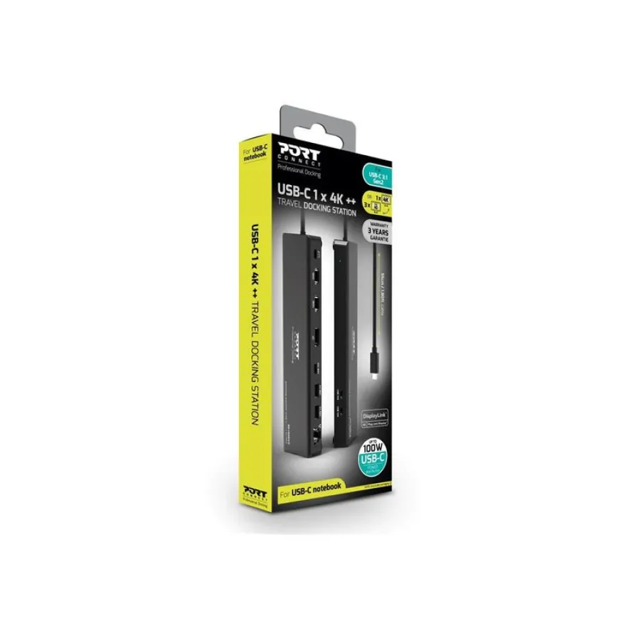 PORT connect Professional Docking USB-C 1 X 4K ++ TRAVEL - Station d'accueil - USB-C 3.1 Gen 2 - DP, 2 x HDMI - 1GbE
