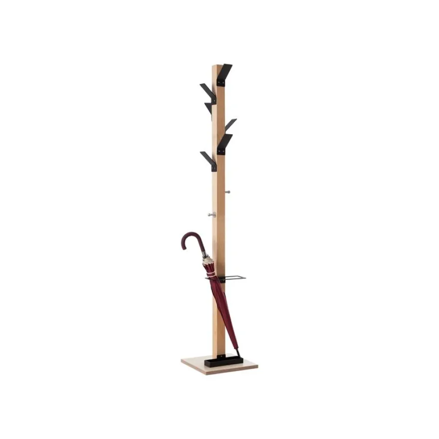 Porte-manteau en bois naturel avec porte parapluie EASYCLOTH - noir