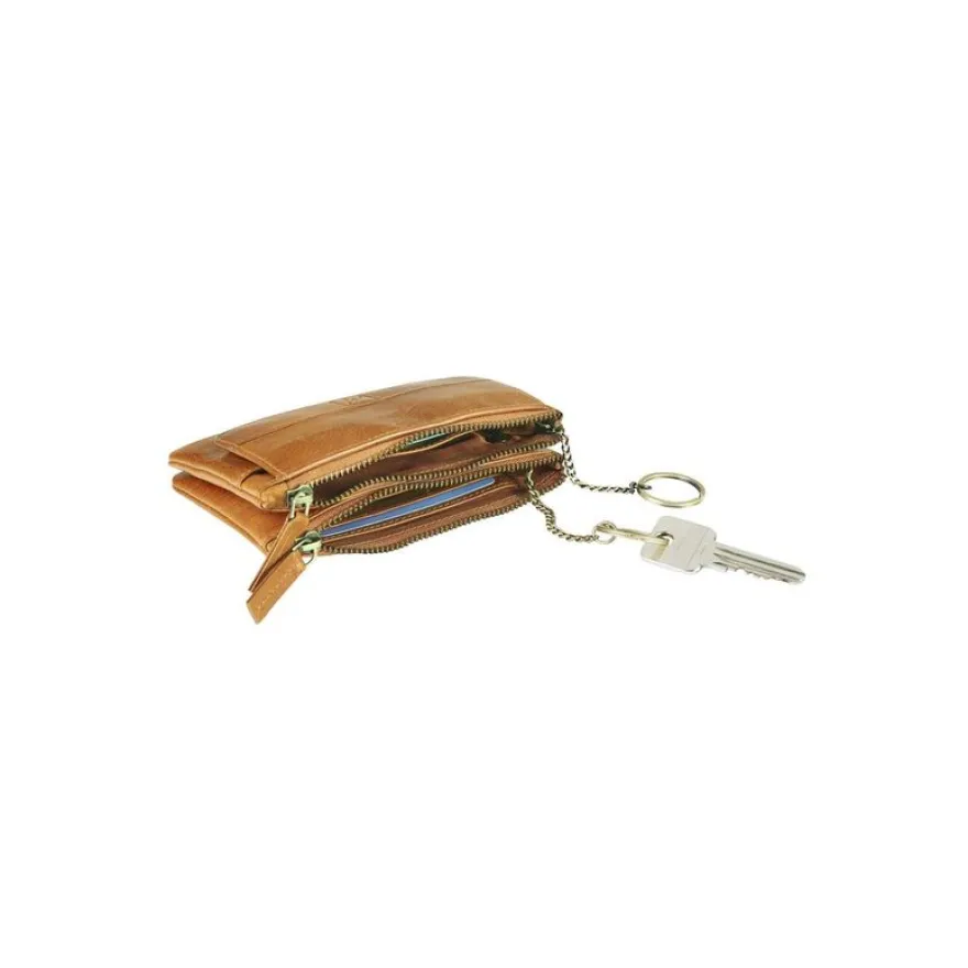 Porte-monnaie double cuir avec pochette cartes Savannah - cognac - label M