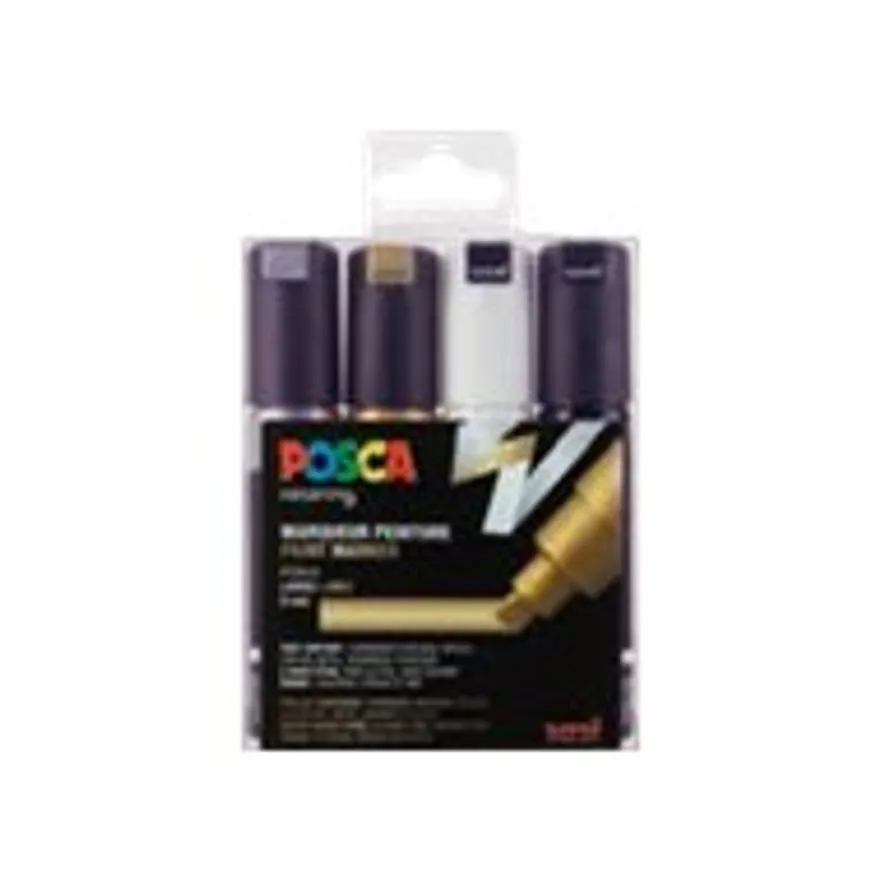 Posca - 4 Marqueurs peinture pointe large - couleurs assorties