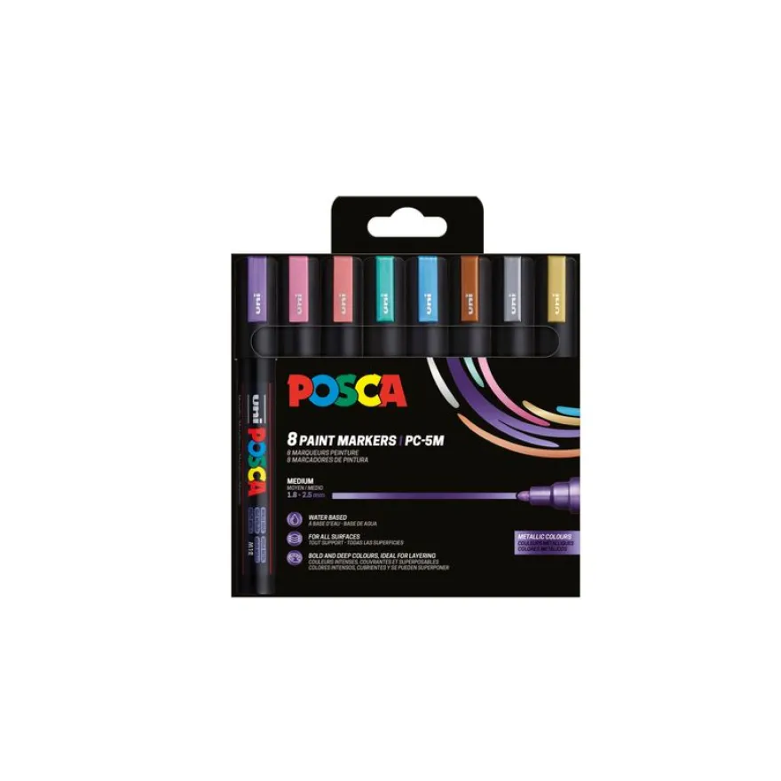 POSCA – Lot de 8 marqueurs permanents – Couleurs métallisées