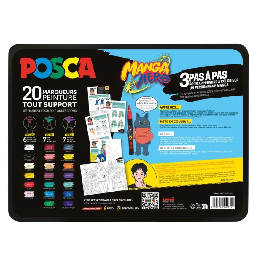 Posca - Malette en métal de 20 marqueurs - Manga - couleurs assorties