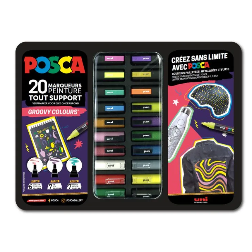 Posca - Pack de 20 marqueurs – pointes et couleurs groovy assorties